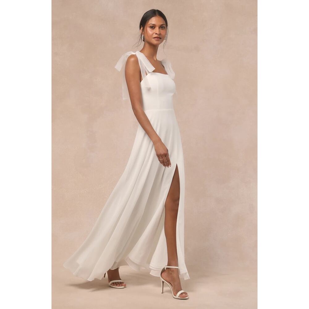 Lulu's White Chiffon Maxi Dress with Tie Straps